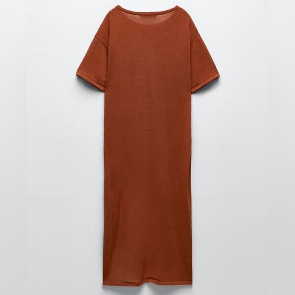 KNIT LINEN BLEND DRESS WITH SLIT - Picture 6 of 9